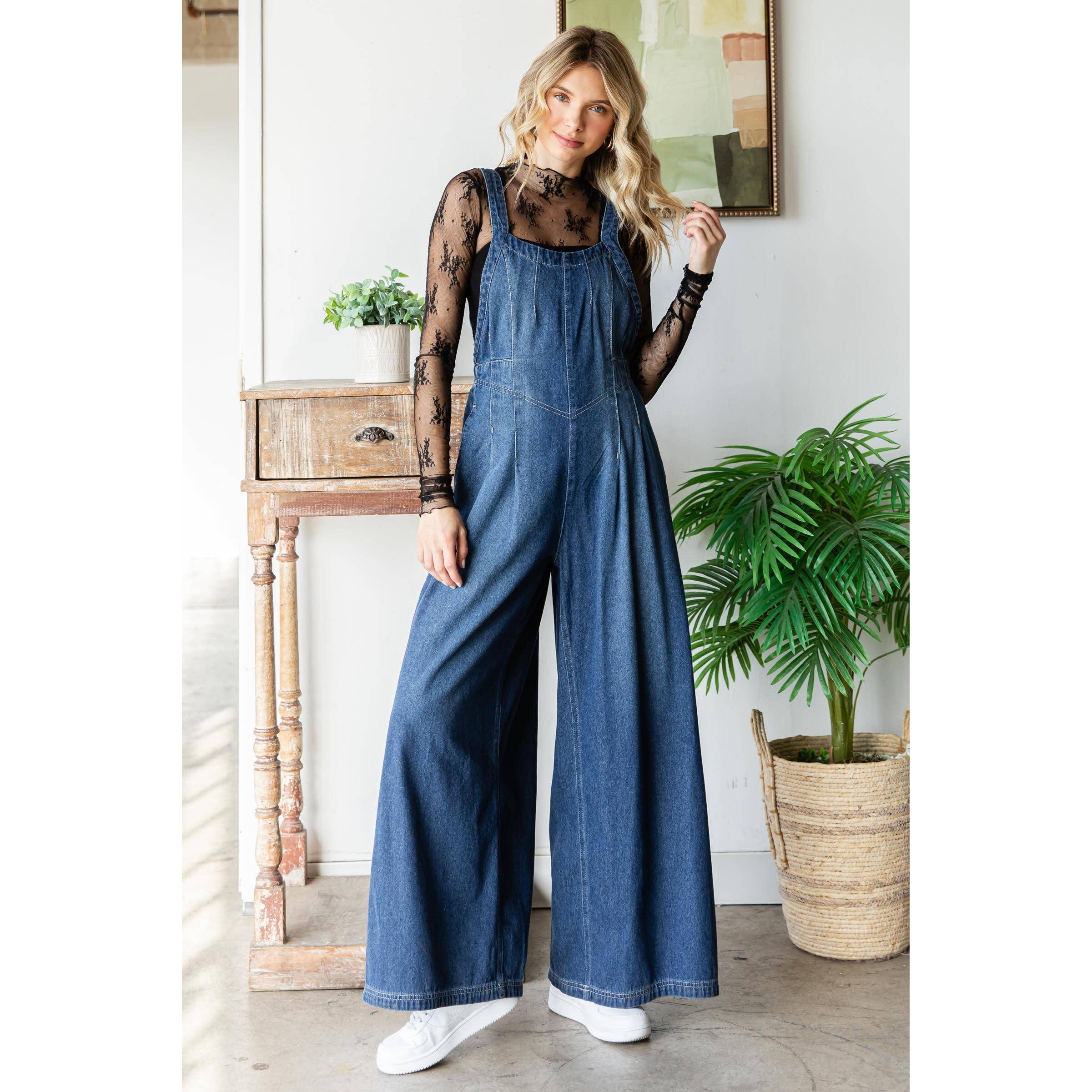 Veveret – Macacão - Mulher por atacado – Macacão de Ganga Plissado com Bolsos3