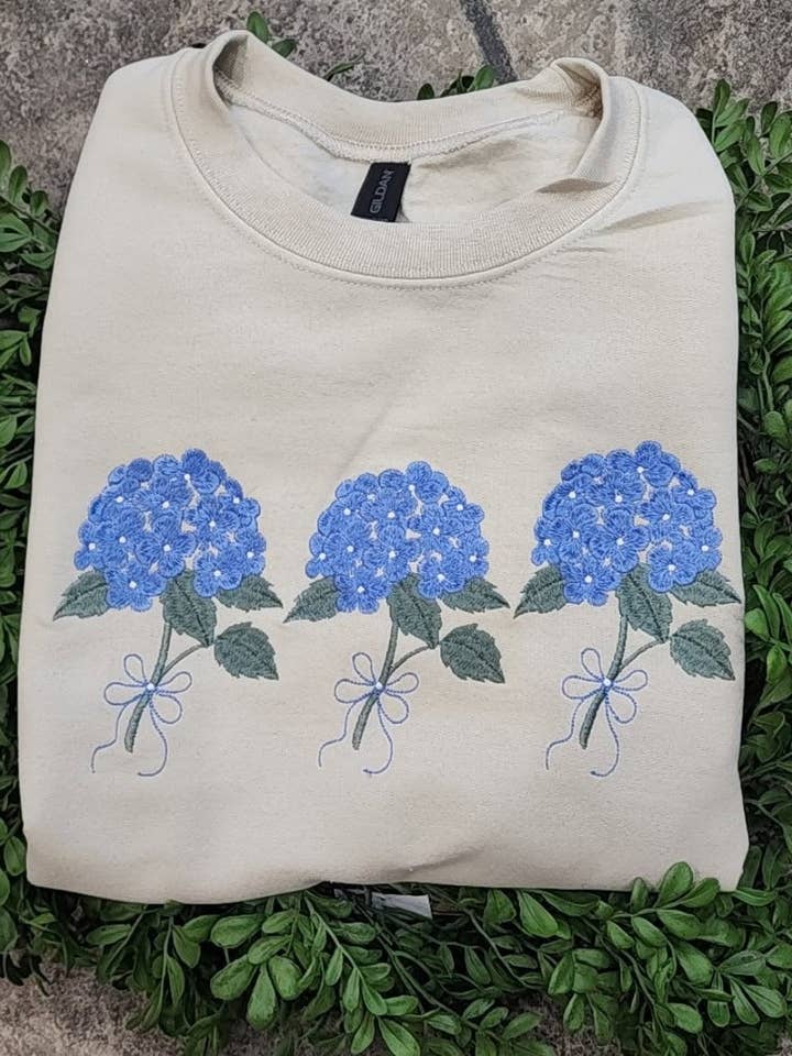 Hydrangea Trio Embroidered Sweatshirt for wholesale by Taylors on Grace