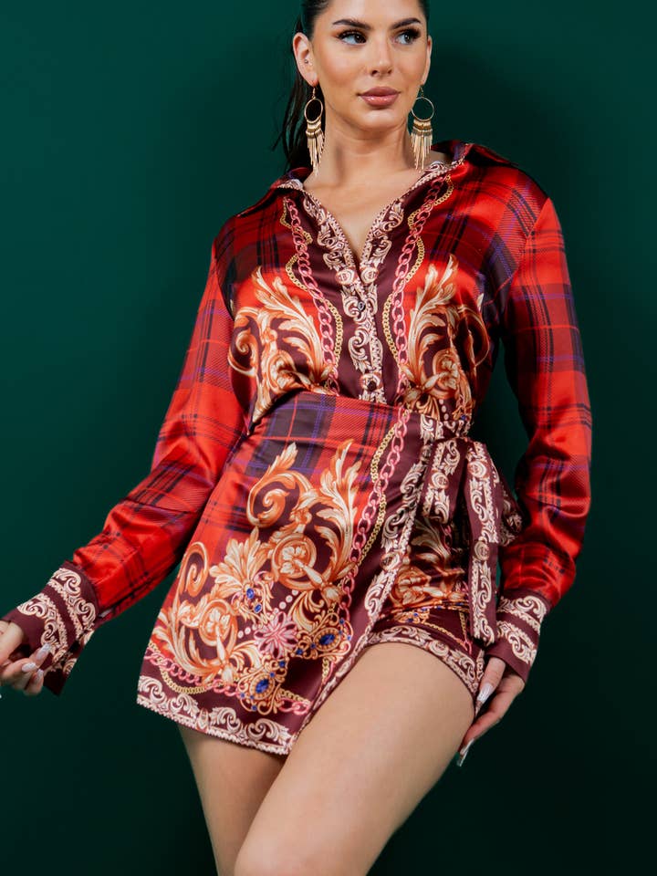 BT5896-SET_SET CAMICETTA IN RASO E GONNA PANTALONE-RUGGINE per la vendita all'ingrosso da parte di Her Bottari