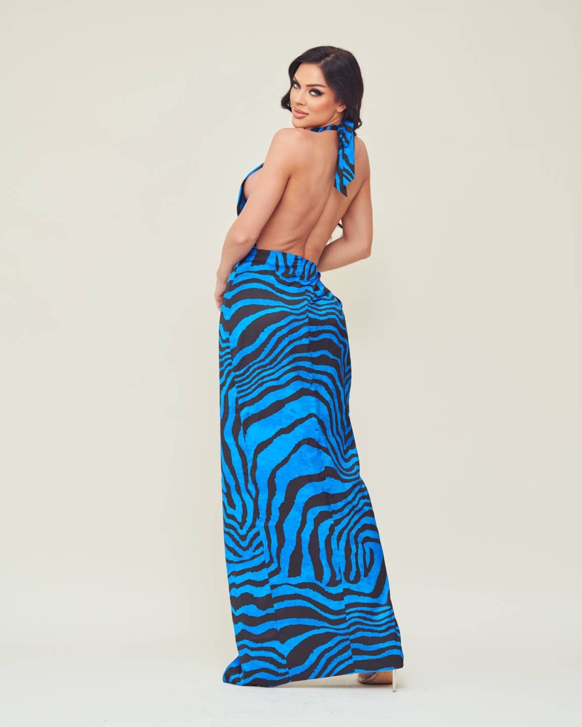 WFFS - Wholesale Dress - Women's - Satin Zebra Print Maxi Dress9