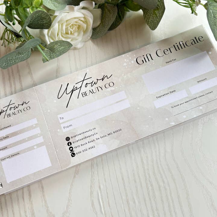 SR Creative Studio - Vente Étiquette cadeau - Carnet de chèques-cadeaux d'entreprise personnalisé