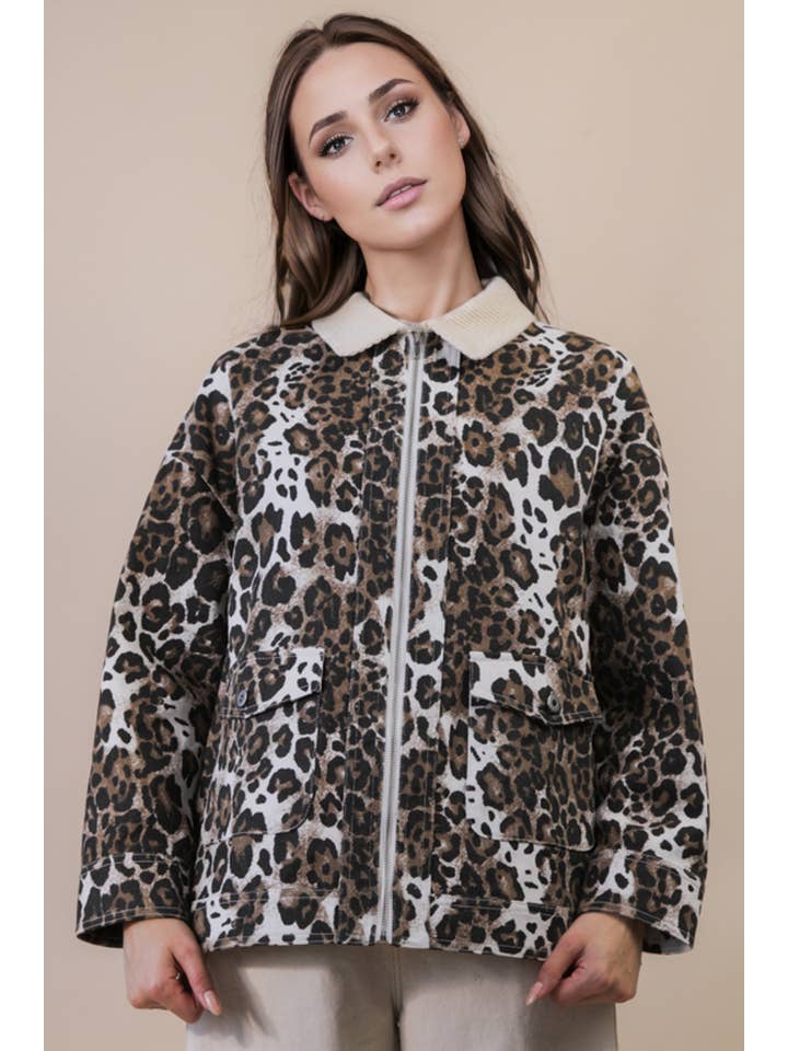 VERY J - Vendita all'ingrosso Giacca - Donna - Giacca in cotone twill lavato stampato leopardato NJ903967