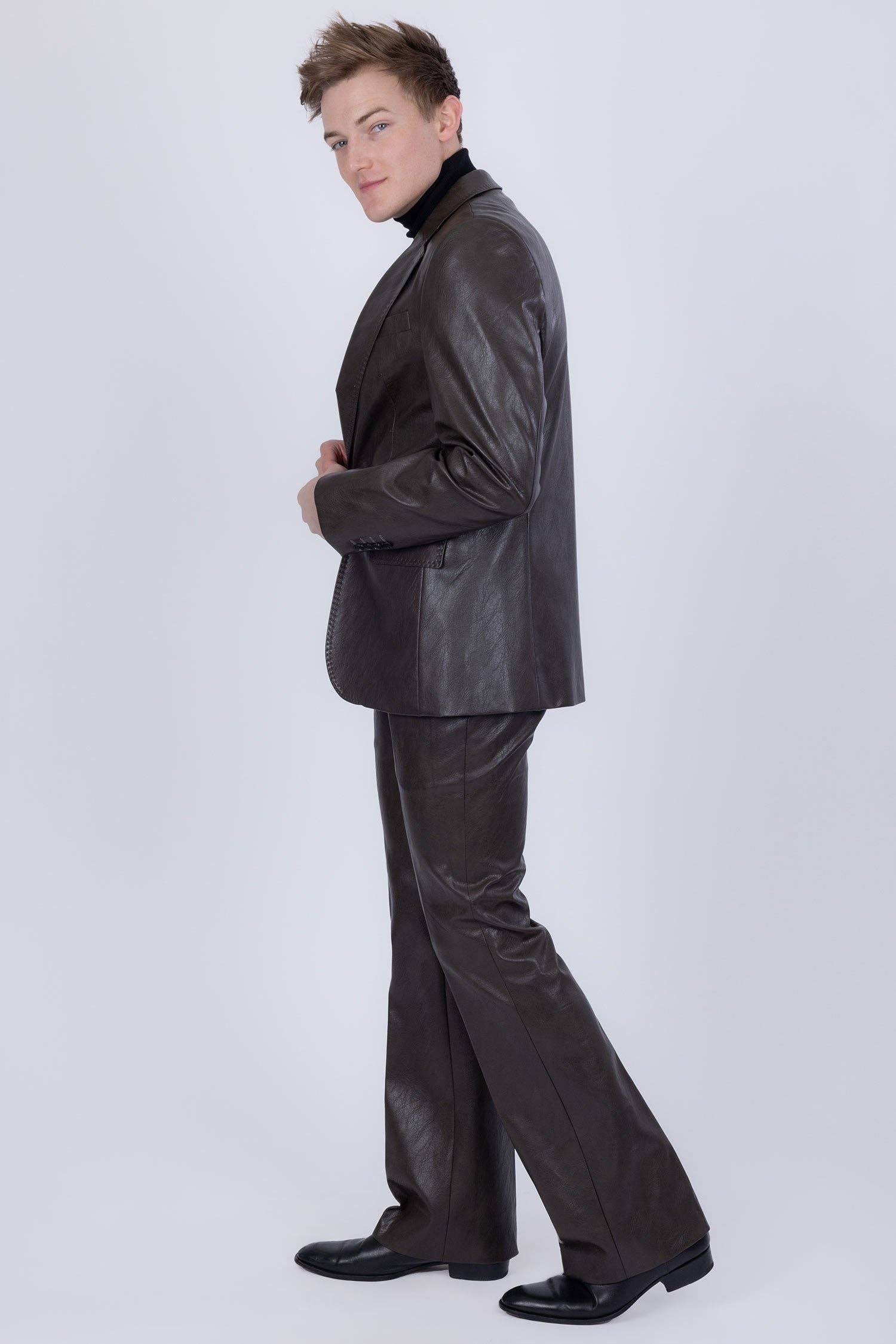 BARABAS - Wholesale Suit Set - Men's - Men's Faux Leather Notch Lapel Suit 5SU4120