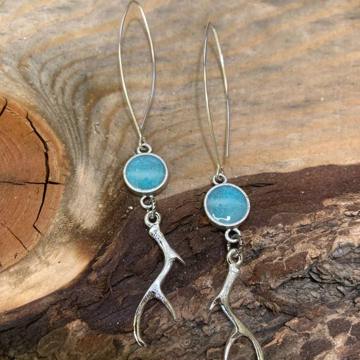 Antler Silver Drop Earrings for wholesale by Rox-anne