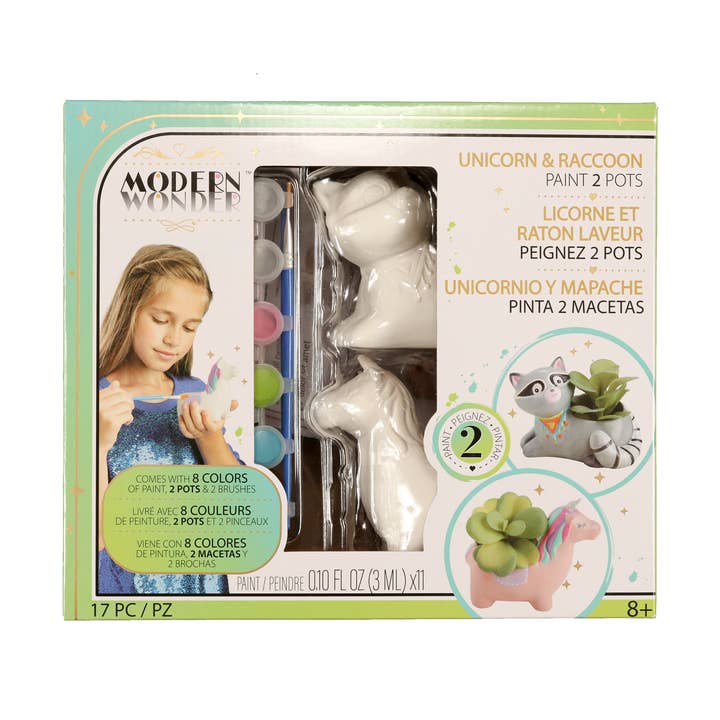 Peindre un pot Licorne et raton laveur pour la vente par Modern Wonder