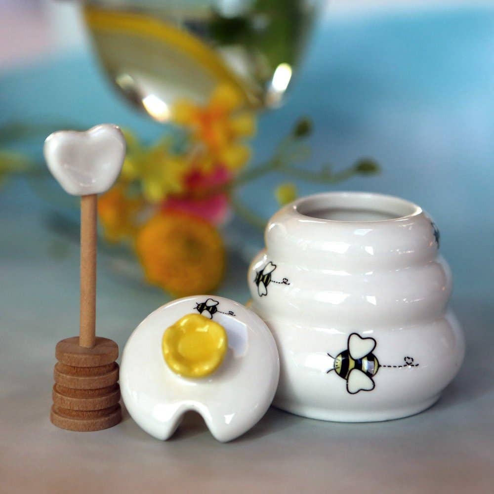 Kate Aspen - Wholesale Honey Pot - "Sweet As Can Bee" Ceramic Honey Pot with Wooden Dipper2