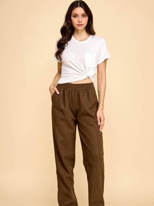 CF0504 PANTALONI DRITTI IN VELLUTO A COSTE RILASSATI CON FODERA IN PELLICCIA per la vendita all'ingrosso da parte di MIO WHOLESALE