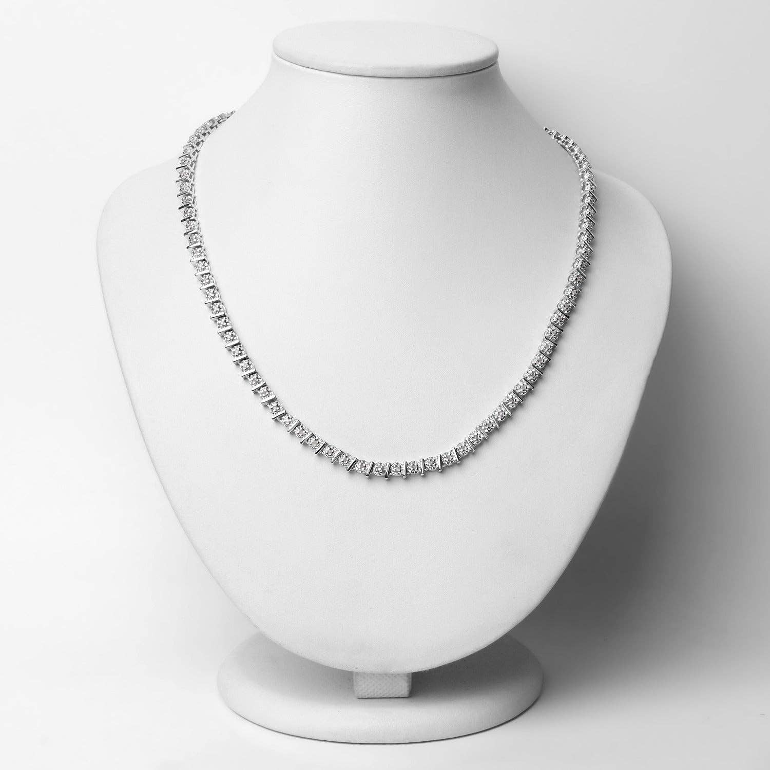 Fine Diamond - Wholesale Pendant/Charm Necklace - Genuine White Diamond Sterling Silver Tennis Necklace1