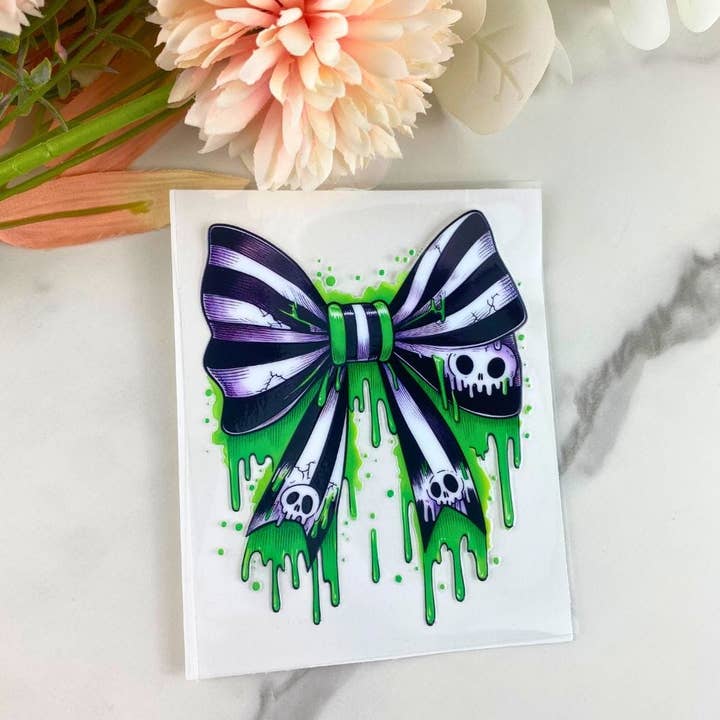 Striped Halloween Bow | 4" UV DTF Decal for wholesale by HKS Custom Designs