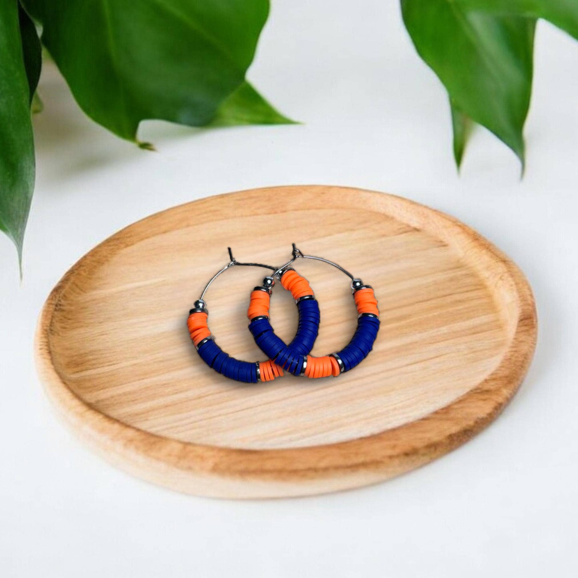 Fish Towne Designs, LLC - Wholesale Hoop Earrings - Blue and Orange Game Day Hoop Earrings2