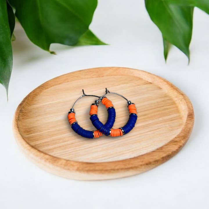 Fish Towne Designs, LLC - Wholesale Hoop Earrings - Blue and Orange Game Day Hoop Earrings2
