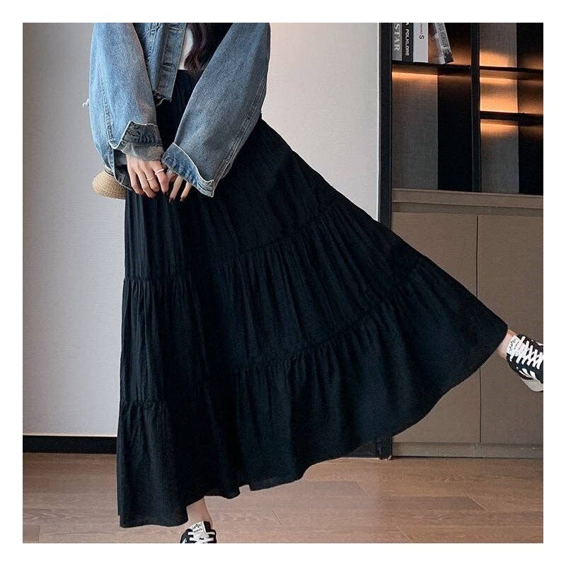 Sheer Trend - Wholesale Skirt - Women's - Tall High Waist A Line Pleated Skirt5