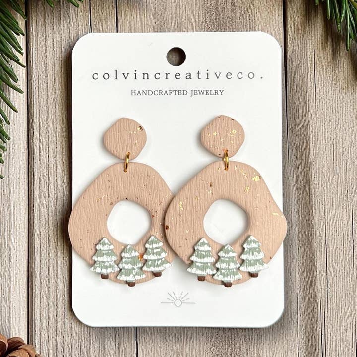 Pine Tree Polymer Clay Dangle Earrings | Winter Jewelry for wholesale by colvincreativeco.