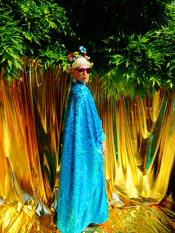 Fumbalinas - Vente Caftan – femme - Robe Caftan Maxi en Sequins Holographiques Turquoise / Kimono Robe16