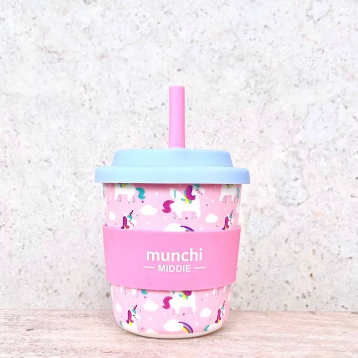 munchi - Wholesale Drinking glass/cup – Kids & Baby - Unicorn Middie Single Cup (8oz/240ml) Pink Straw Included