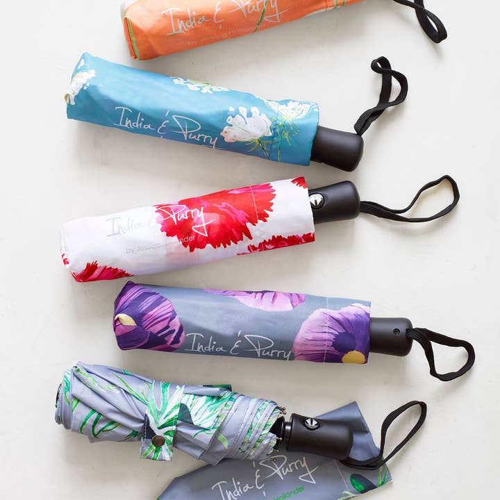 India & Purry by Jessica Hollander – wholesale Paraply - Dam – Paraply: Lila vallmo på grått1