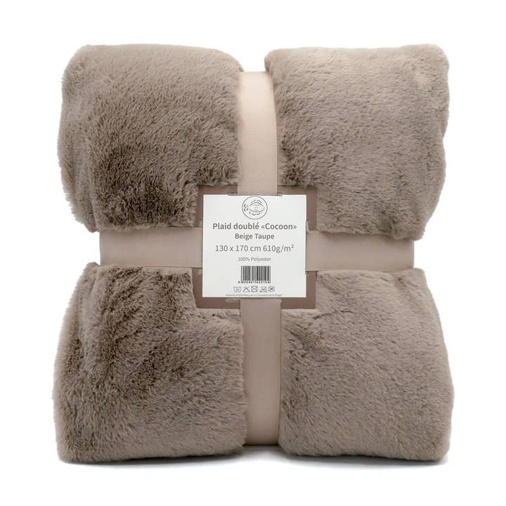 Imitation rabbit fleece blanket beige taupe 130x170 for wholesale by Le comptoir de la plage