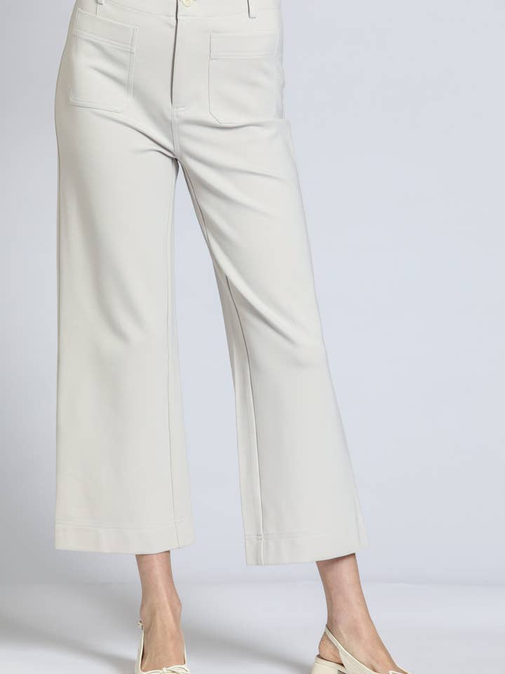 Ponte Cropped Wide Leg Pant WithPatch Pocket - Champagne for wholesale by APNY