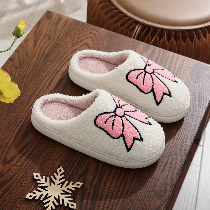 White CUTE PINK BOW COTTON SLIPPERS_CWSHS0969 for wholesale on Faire5