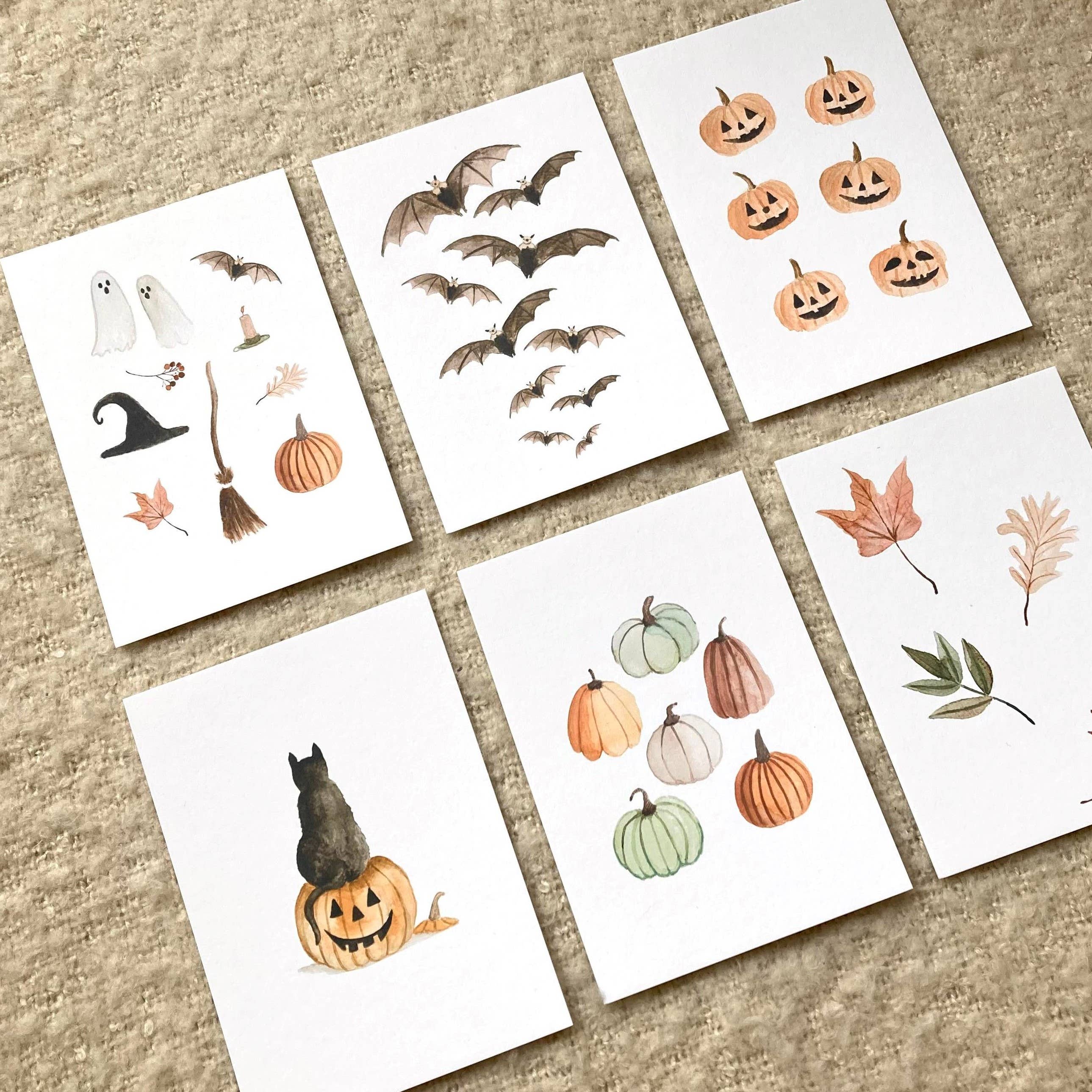 HeatherLucyJ Design - Wholesale Art Print - Set of Watercolour Halloween Mini Prints1