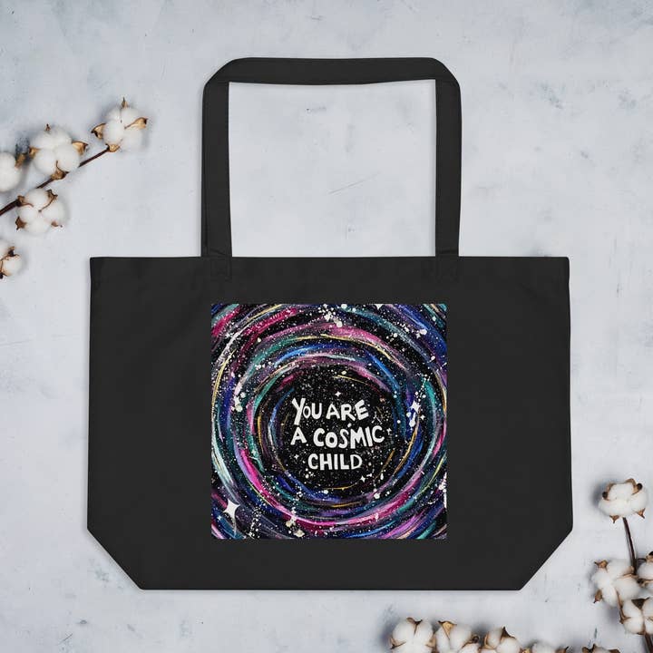 Original Du bist ein kosmisches Kind - Große Bio-Tragetasche für den Großhandel von Jade Meraki Studios