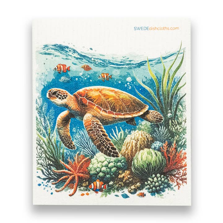 Swedish Dishcloth Big Turtle with fish for wholesale by SWEDEdishcloths