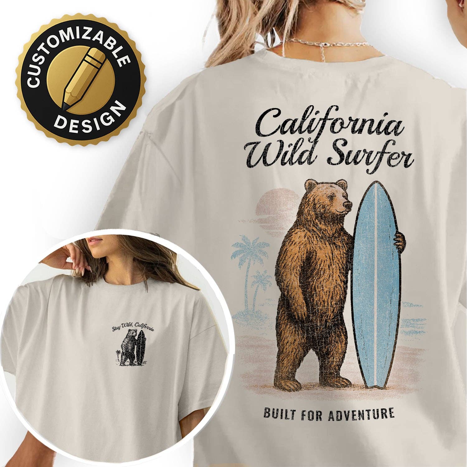 Textile Graphix - Wholesale Screen Printed T-Shirt - Women's - California Wild Surfer T-Shirt, Bear Surfing Tee, Stay Wild California Shirt, Vintage Coastal Adventure Graphic Tee6