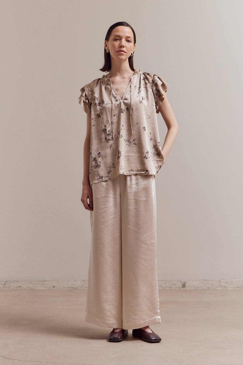 Grade & Gather – Blusa - Mulher por atacado – 40417BS - TOP COM FOLHOS ESTAMPADO1