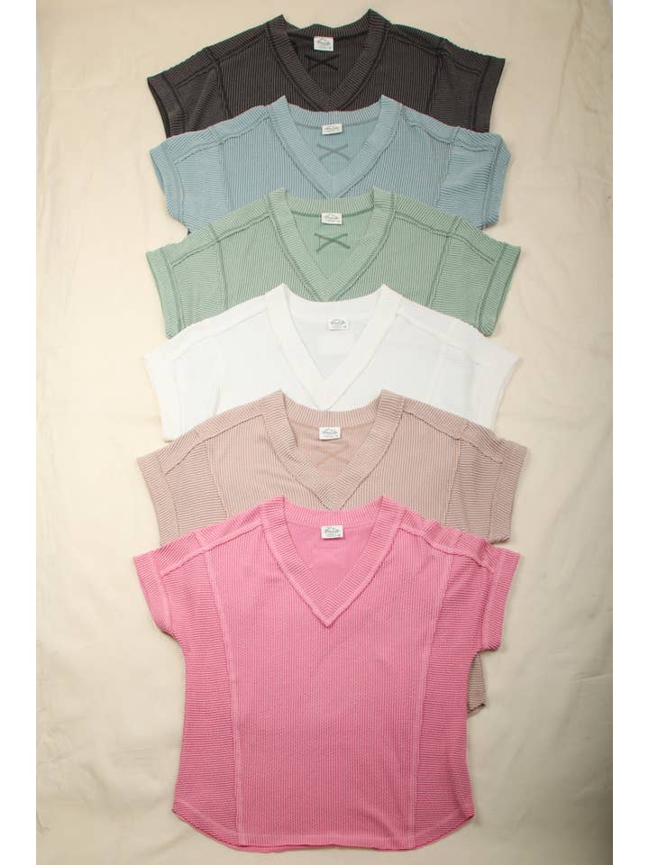 VERY J – wholesale Knit top – Women's – NT12075-Soft Two Tone Casual Comfy Ribbed Knit Top35