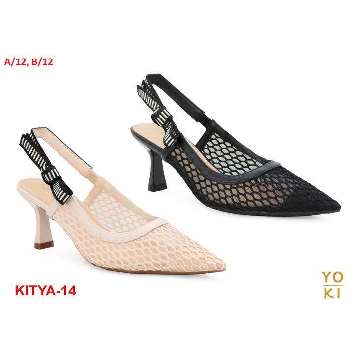 Yoki Fashion - Wholesale High Heels - Women's - YOKI Women's Mesh Upper Low Pointed Toe Bow Kitten Heels
