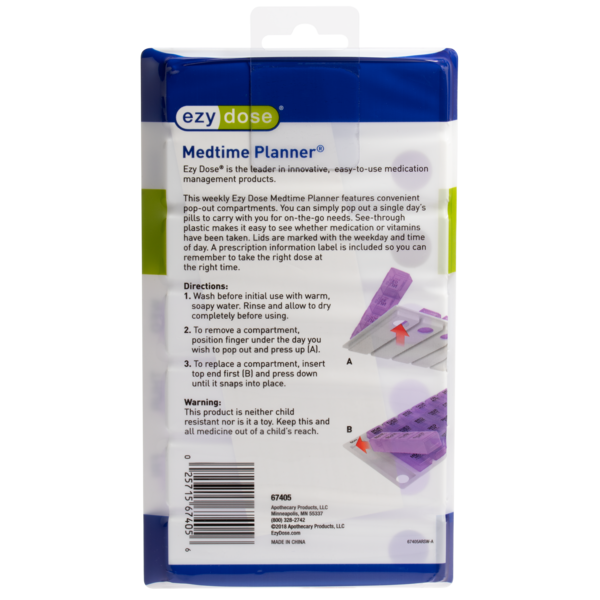 Apothecary Products LLC - Wholesale Pill Organizer - Ezy Dose® Medtime Planner® (Medium, Clamshell)2