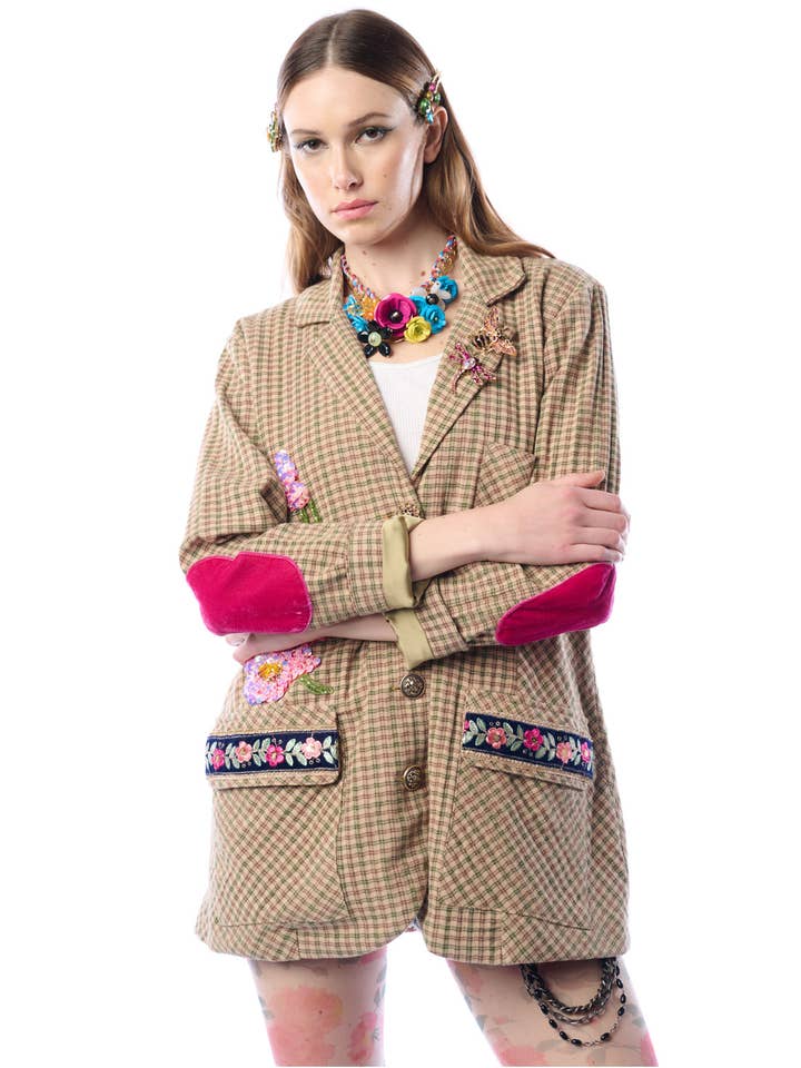 Aratta | Women's Fashion - Wholesale Blazer - Women's - Diana Beige Floral Blazer | Plaid Blazer | Flowery Jacket8