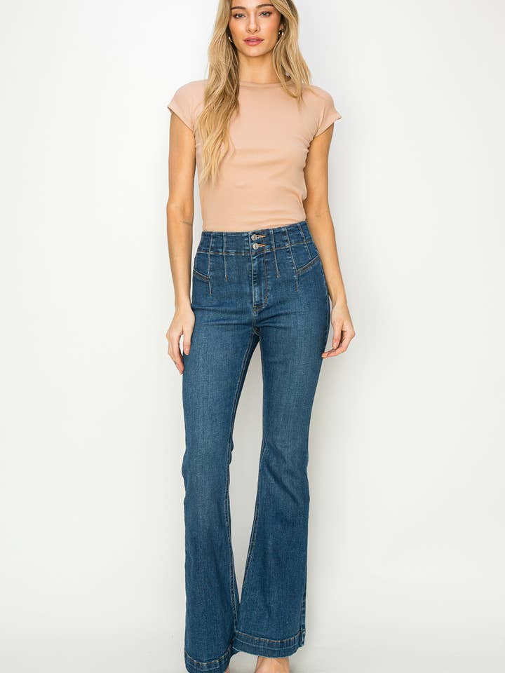 DARK HIGH RISE MODERN FLARE JEANS for wholesale on Faire