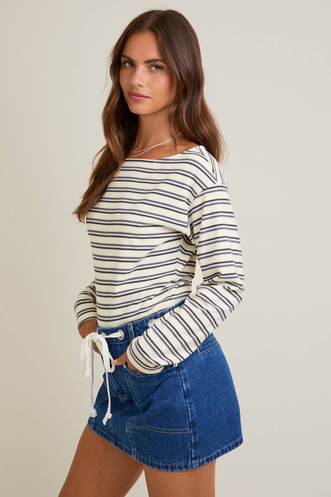 RAYURE BLANC-NOIR BODY À MANCHES LONGUES À COL BATEAU en vente sur Faire1