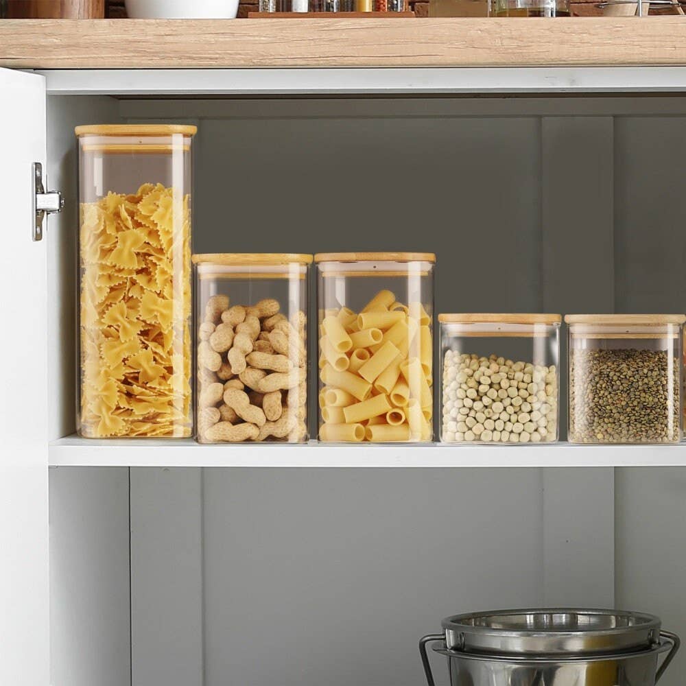 Muldale – wholesale Food storage container – Set of 5 Glass Storage Jars with Lids Airtight Borosili3