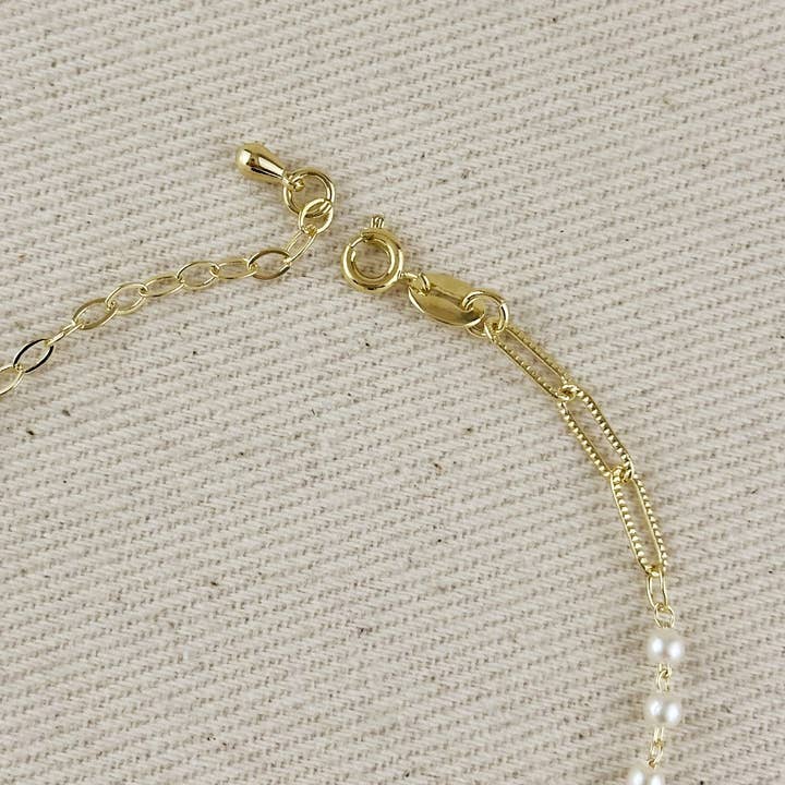 GoldFi - Wholesale Link & Chain Bracelet - 18k Gold Filled Diamond Cut Paperclip & Pearls Bracelet4