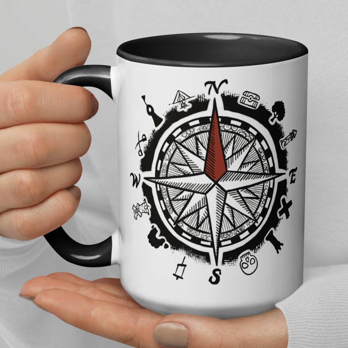 Tasse Map Compass mit farbiger Innenseite für den Großhandel von Julie Annette Studios