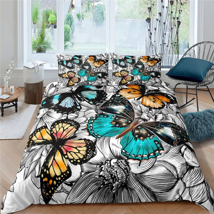Butterfly Duvet Cover Set Colorful Bedspread, Dorm Bedding & Pillowcase for wholesale by daintyduvet