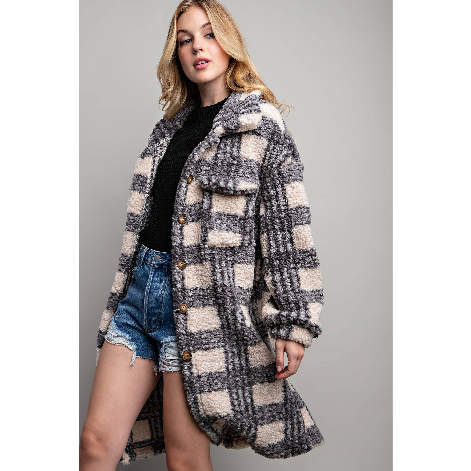 Sweet Generis – Engroshandel Jakke - Dame – PLAID TEDDY OVERSIZE JAKKE27