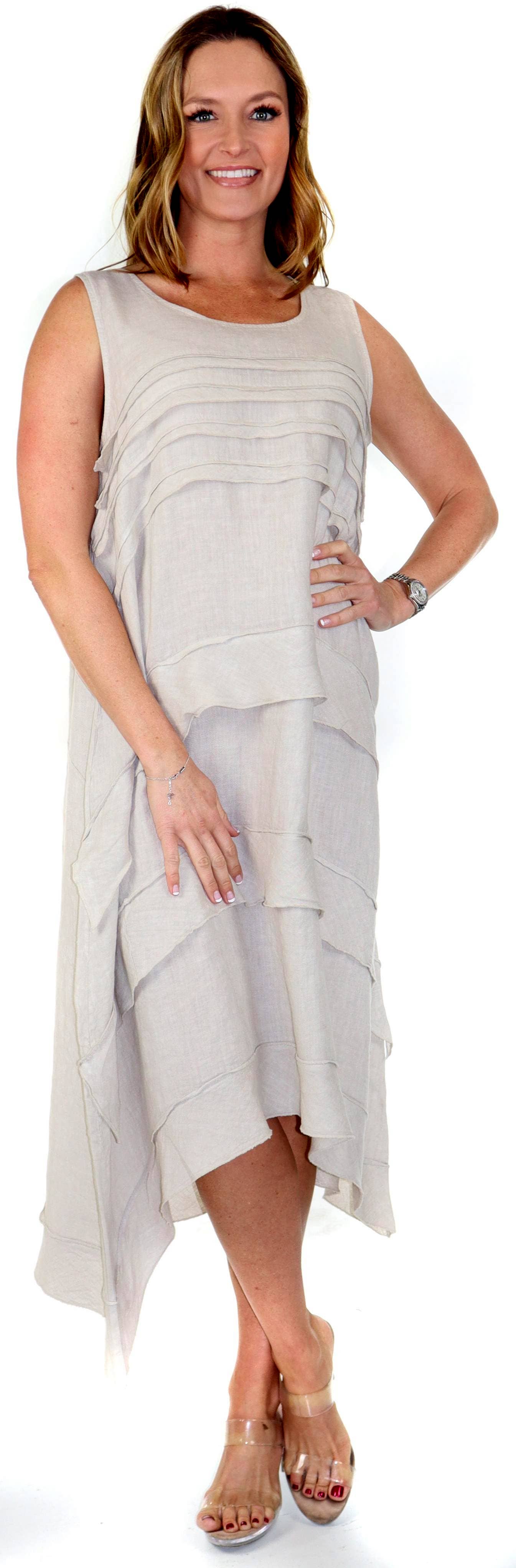 LINEN AND GAUZE - Wholesale Dress - Women's - Layered and Artsy, pure linen Asymmetrical Summer dress6