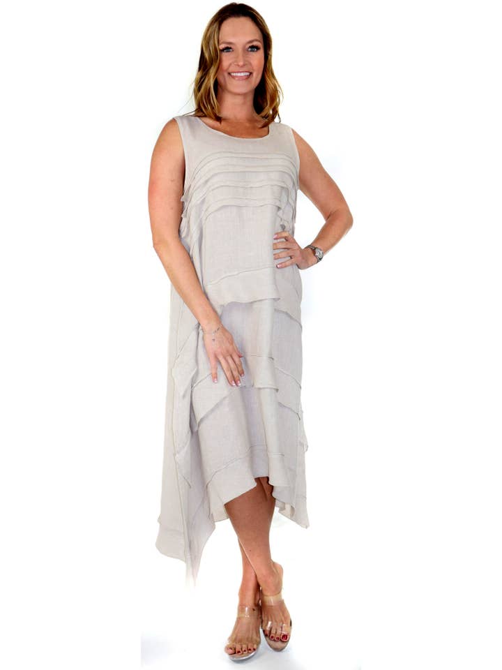 LINEN AND GAUZE - Wholesale Dress – Women's - Layered and Artsy, pure linen Asymmetrical Summer dress6