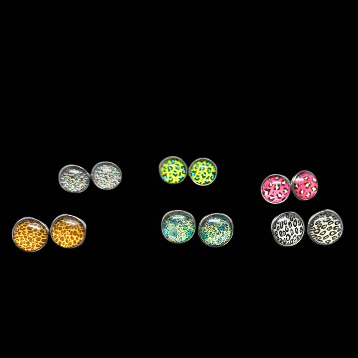 Animal Print 12mm Cabochon stud earrings for wholesale by Funky Welsh Craft and Gifts