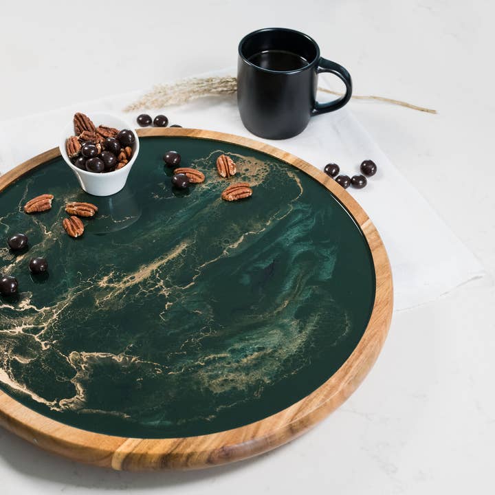 Lynn & Liana Designs - Wholesale Serving Tray - Acacia Wood and Resin Serving Tray - Lazy Susan 16"