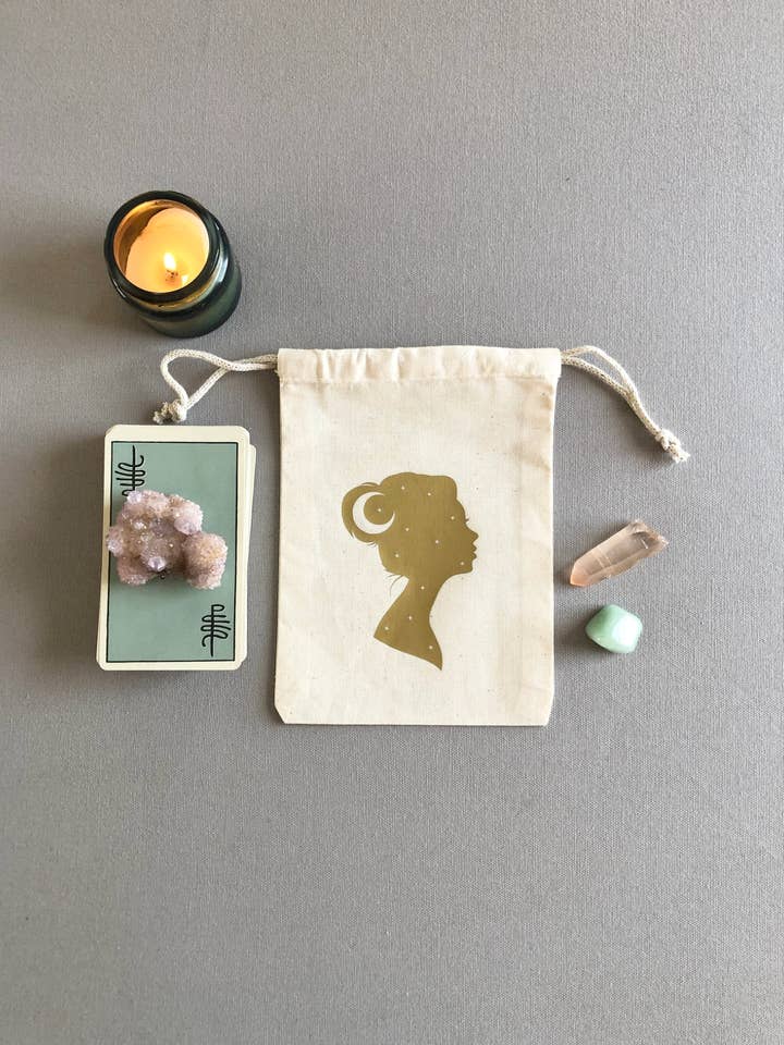 Cosmic Lady Drawstring Pouch for Tarot Cards and Crystals for wholesale by Wishcraft Goods