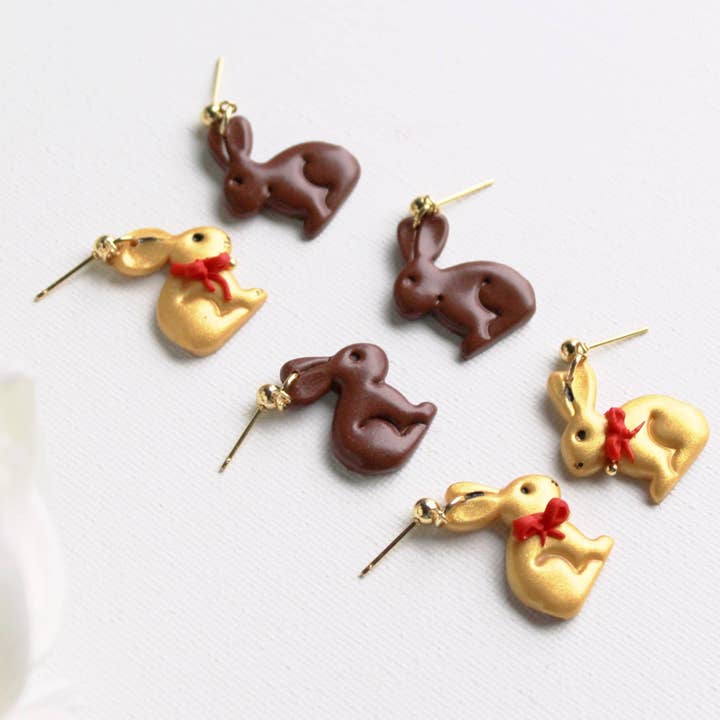 Studio Niani - Wholesale Dangle Earrings - Chocolate Bunny Earrings, Easter Earrings, Gold & Brown4