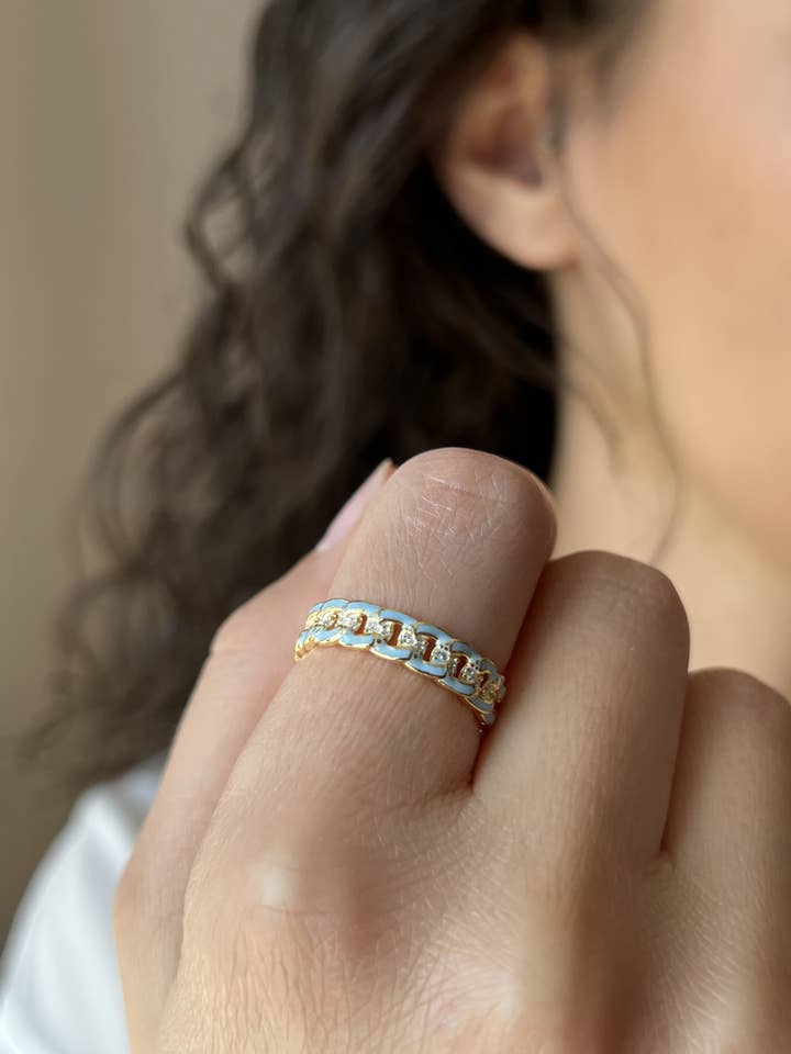 Blå kedja Ring för wholesale av Minval Jewelry