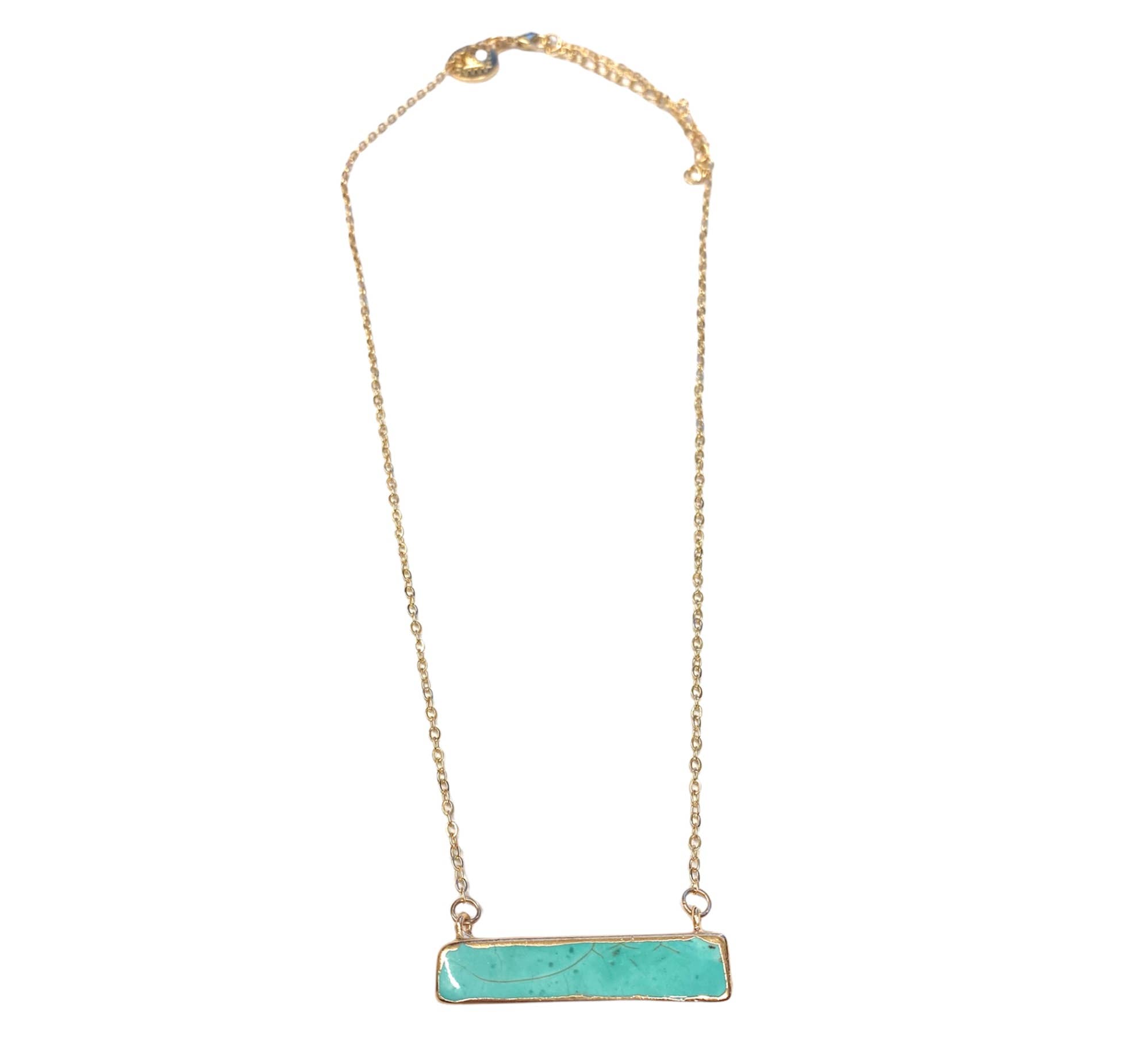 West & Co. – wholesale Pendant/charm necklace – Dainty Gold Necklace w/Turq Bar2