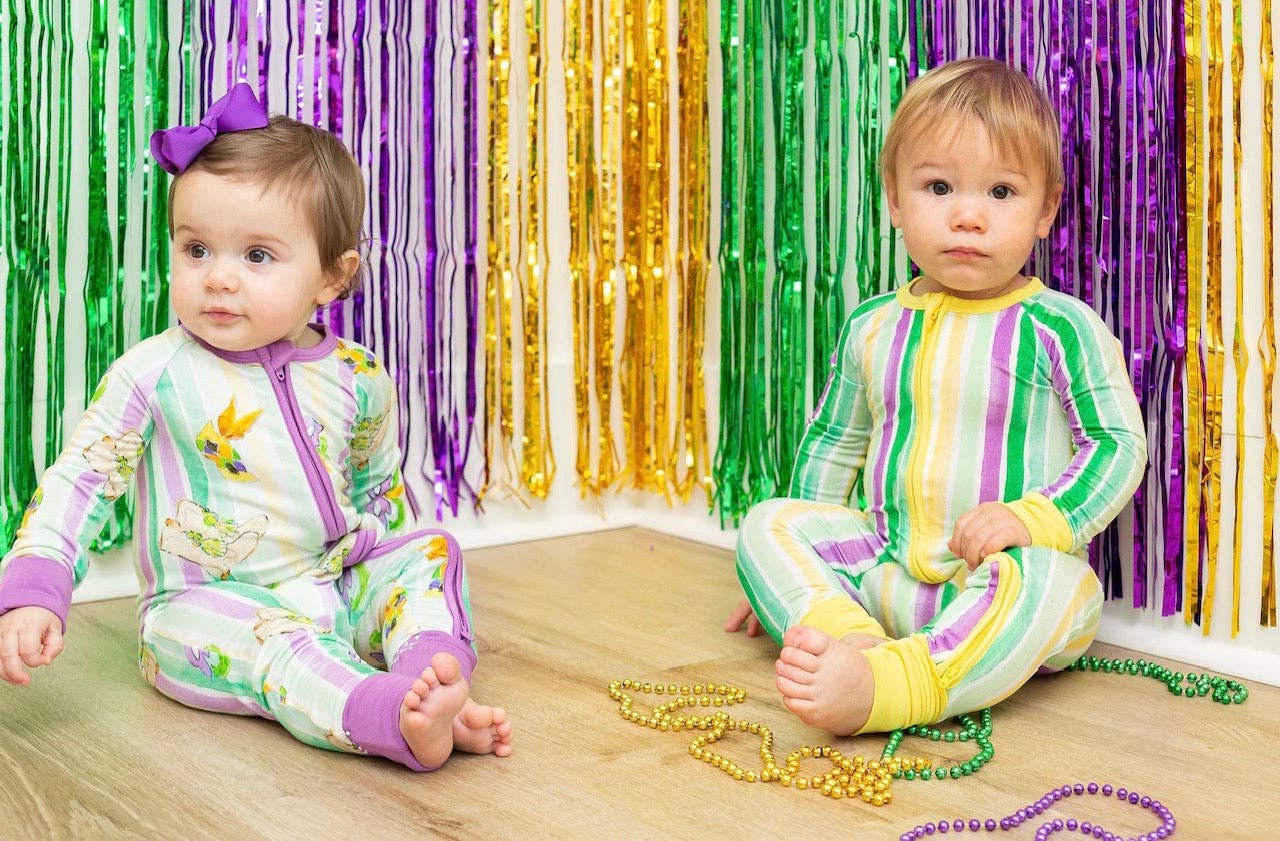 Sweet Bay Clothing – Großhandel Strampler – Baby – Mardi Gras-Einteiler mit Streifenmuster und Reißverschluss6