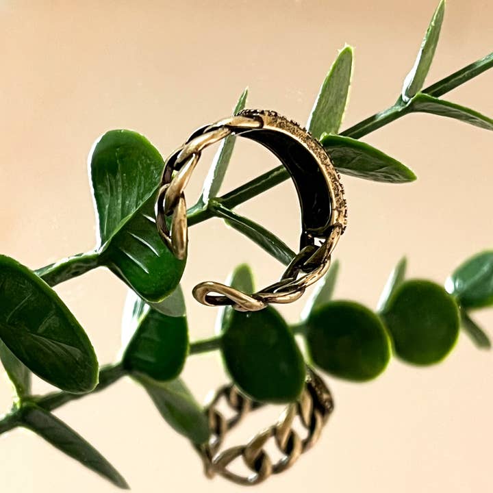 Yellow Gold Elegant Black Zircon Four-Leaf Clover Adjustable Ring for wholesale on Faire2