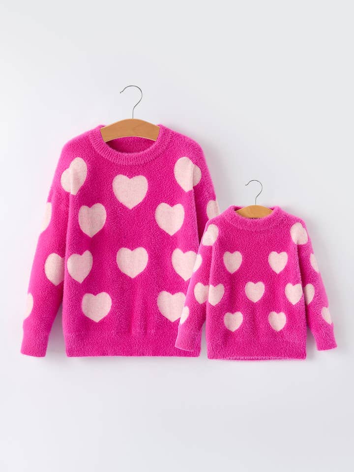 Pink Mommy & Me Heart Print Knit Pullover Sweater for wholesale by Rylee Faith Designs